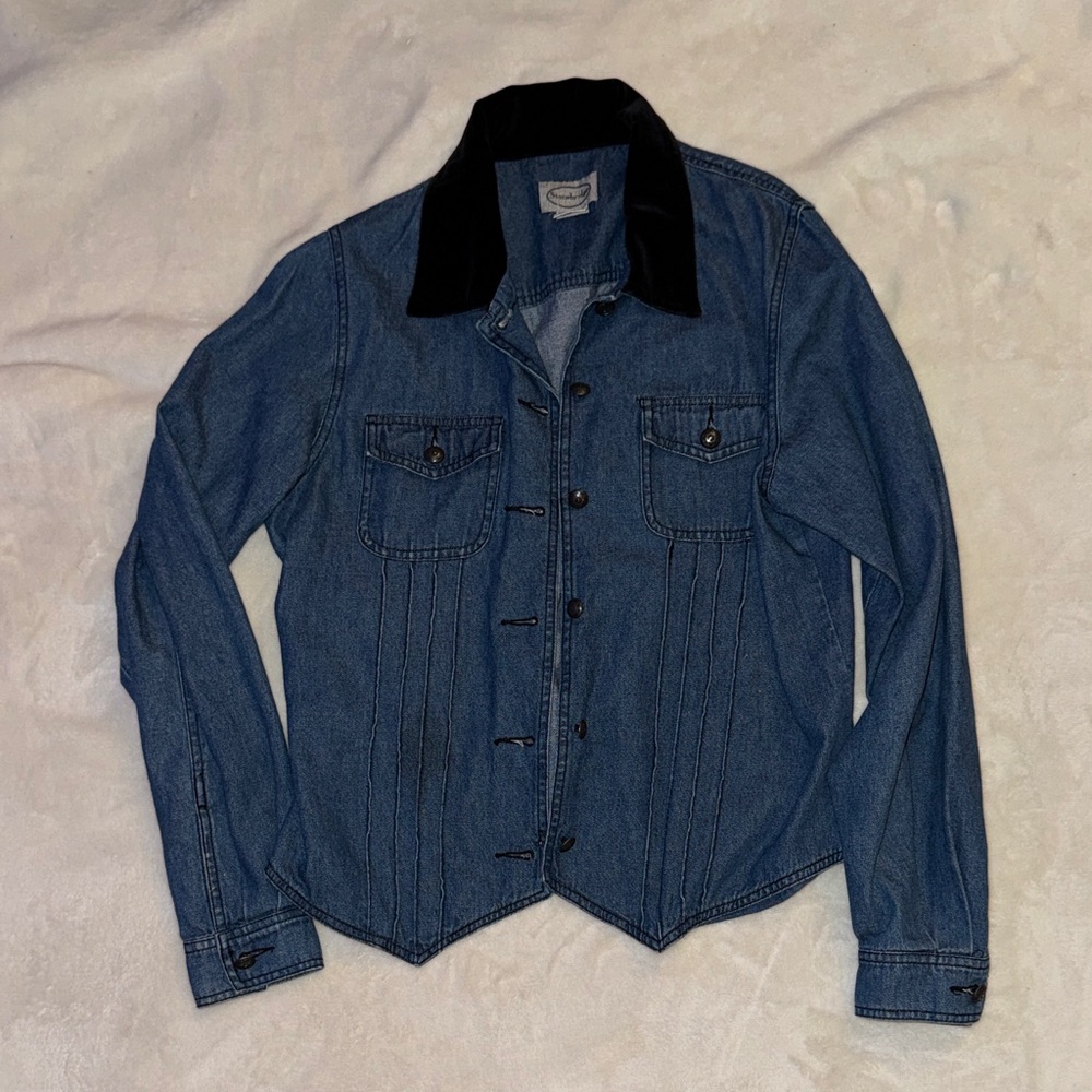Vintage Denim Shirt with Black Collar